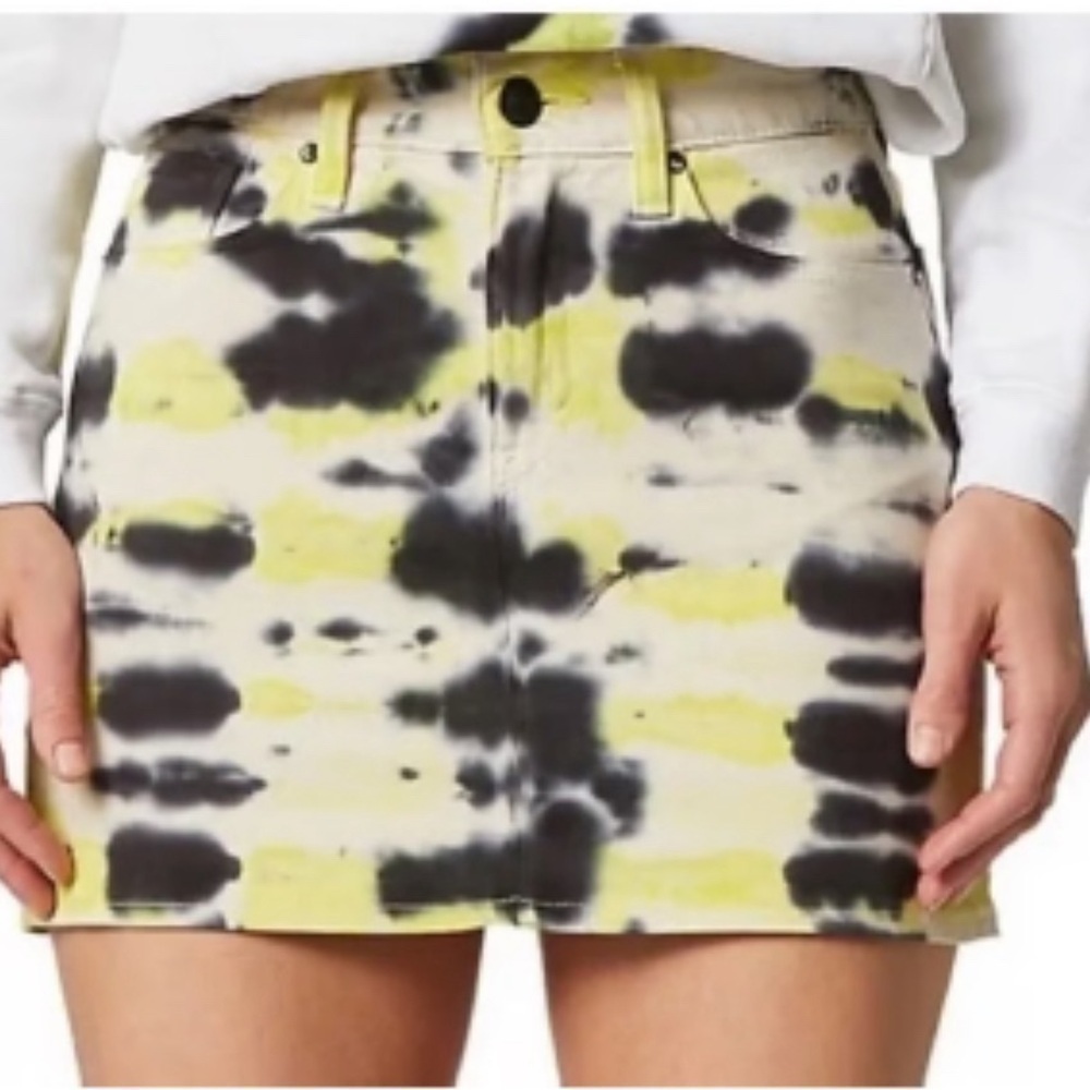 Hudson Skirt Yellow Black Tie Dye Viper Denim Mini High Waist Neon Size M